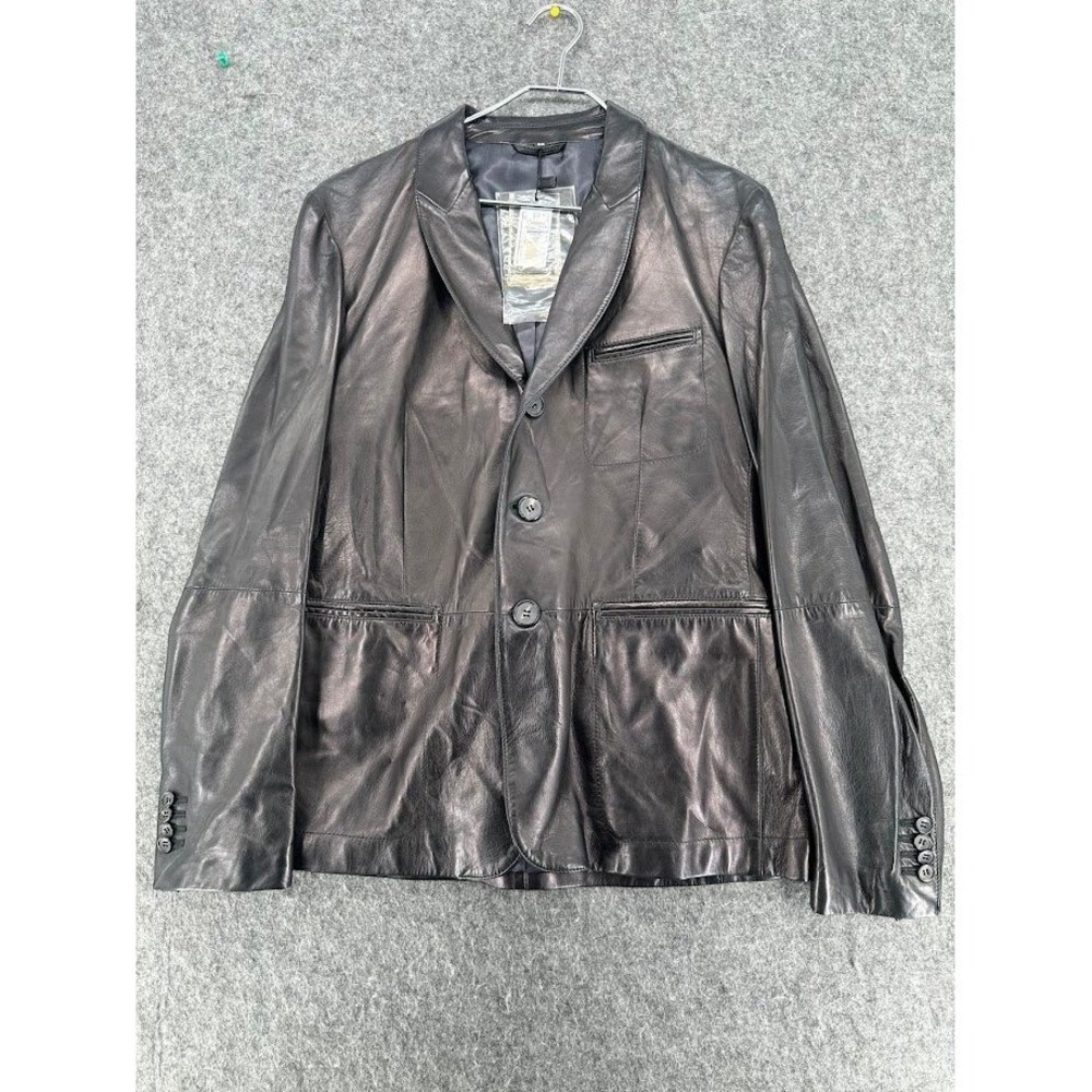 Giorgio Armani Mens Black Leather Blazer Jacket IT 52 US 42 KSG06P Italy NEW